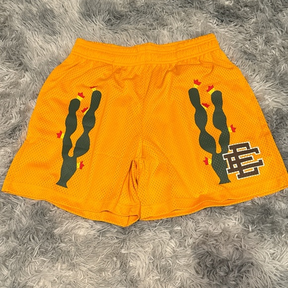 Yellow Mesh Eric Emmanuel Shorts with Cactus Design